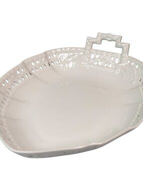 Antique KPM 8” Reticulated Openwork Leaf Porcelain Serving Candy Dish Plate